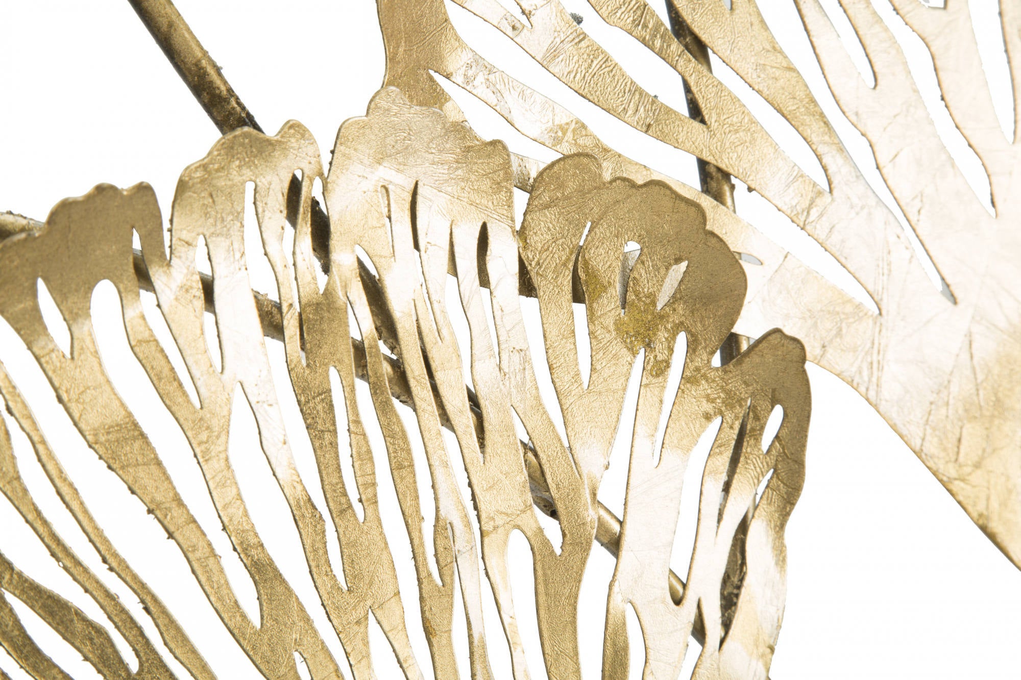 Pannello con foglie, Struttura in ferro, Colore oro, 5,5 x 101 x 75 cm