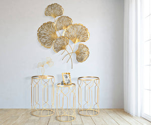 Pannello con foglie, Struttura in ferro, Colore oro, 5,5 x 101 x 75 cm