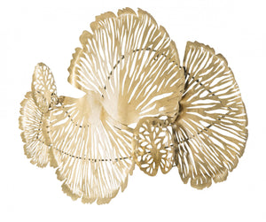 Pannello con foglie, Struttura in ferro, Colore oro, 5 x 64 x 115 cm