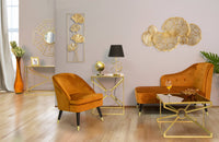 Pannello con foglie, Struttura in ferro, Colore oro, 5 x 64 x 115 cm