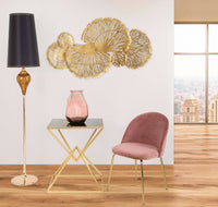 Pannello con foglie, Struttura in ferro, Colore oro, 5 x 64 x 115 cm