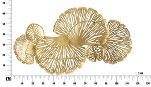 Pannello con foglie, Struttura in ferro, Colore oro, 5 x 64 x 115 cm