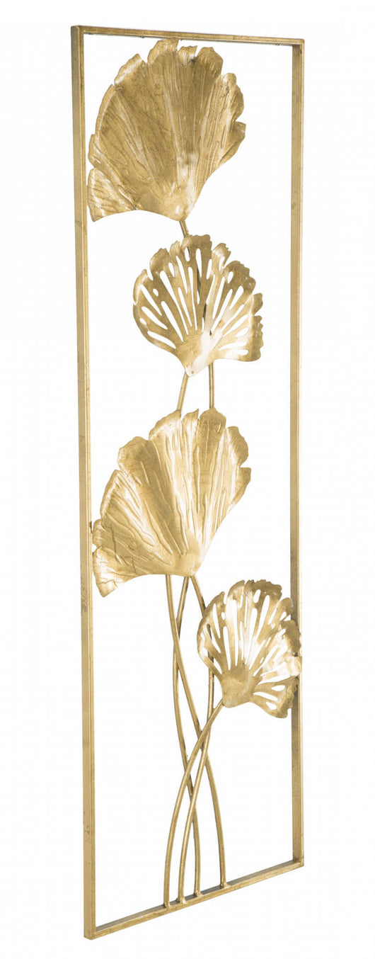 Pannello con foglie, Struttura in ferro, Colore oro, 3 x 90 x 31 cm