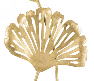 Pannello con foglie, Struttura in ferro, Colore oro, 3 x 90 x 31 cm