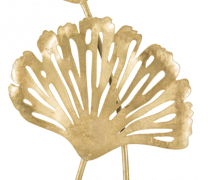 Pannello con foglie, Struttura in ferro, Colore oro, 3 x 90 x 31 cm