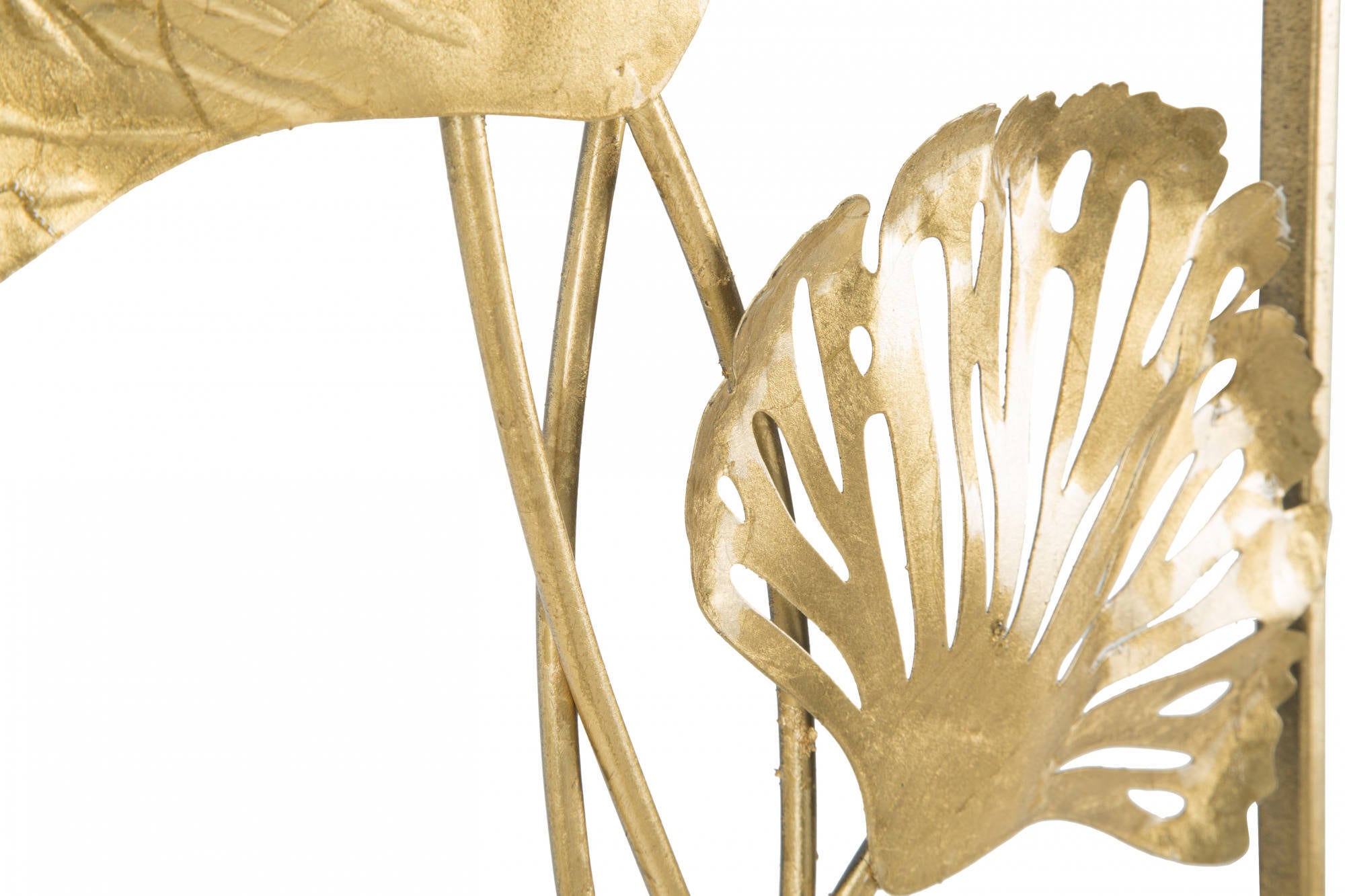 Pannello con foglie, Struttura in ferro, Colore oro, 3 x 90 x 31 cm