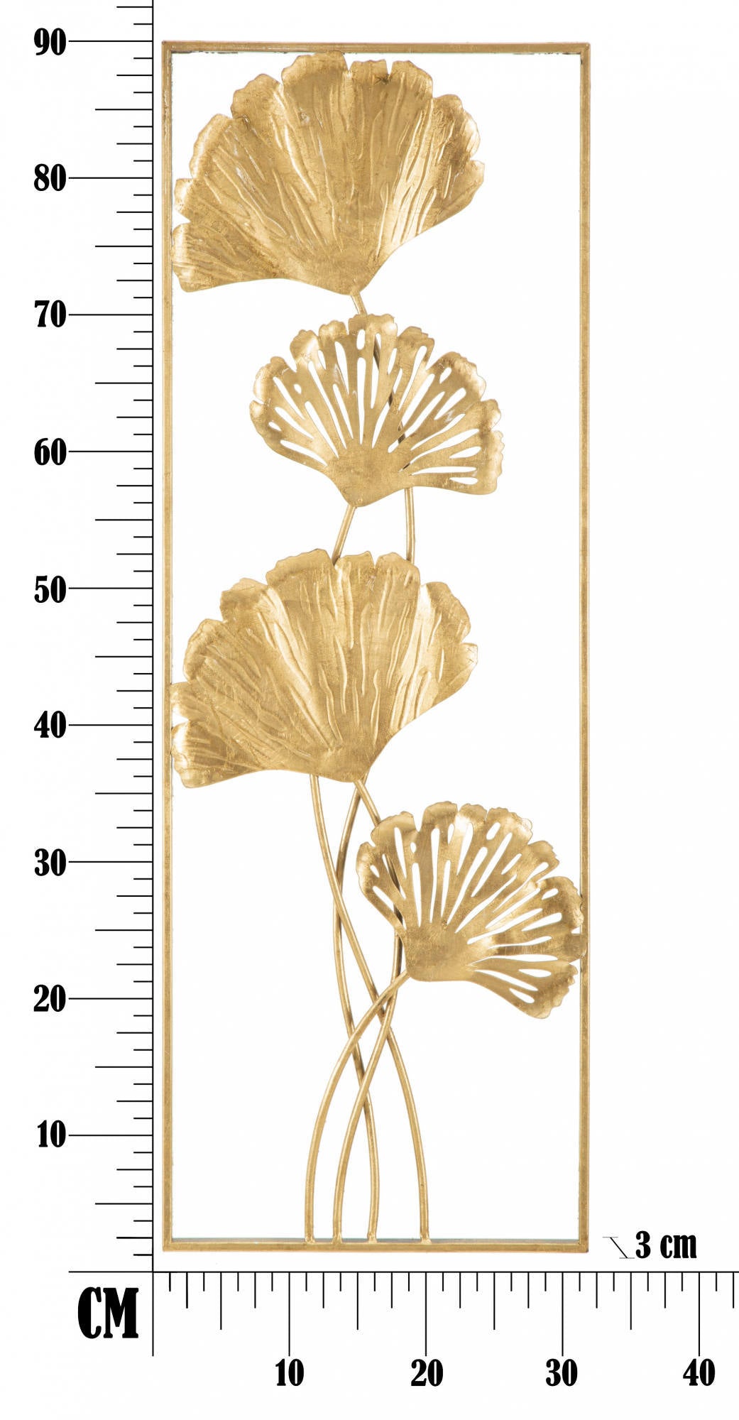 Pannello con foglie, Struttura in ferro, Colore oro, 3 x 90 x 31 cm