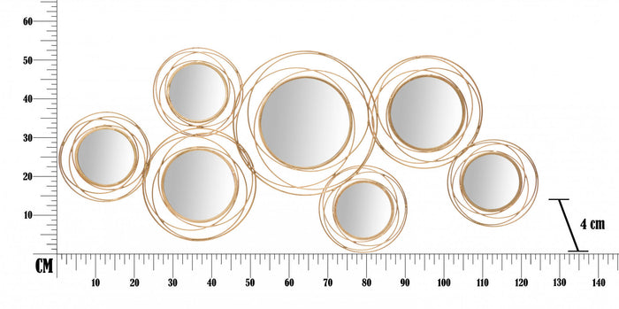 Decorazione da parete, Ferro e Specchio, Colore Oro, Misure: 125 x 4 x 54 cm