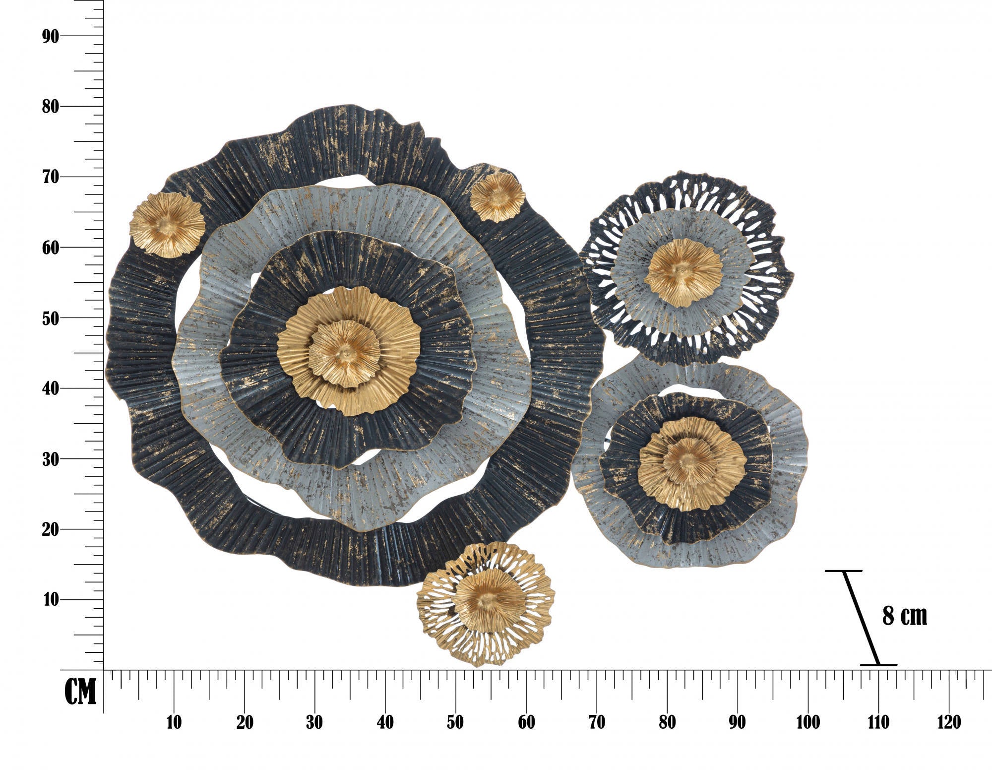 Decorazione da parete, Ferro, Con fantasia floreale, Misure: 100 x 8 x 80 cm