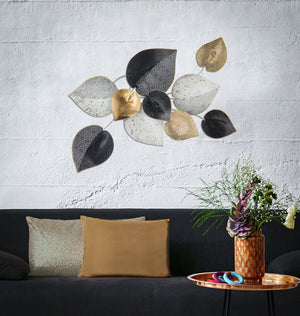 Pannello in metallo, con foglie, colore multicolore, Misure 5,5 x 40 x 62,5 cm