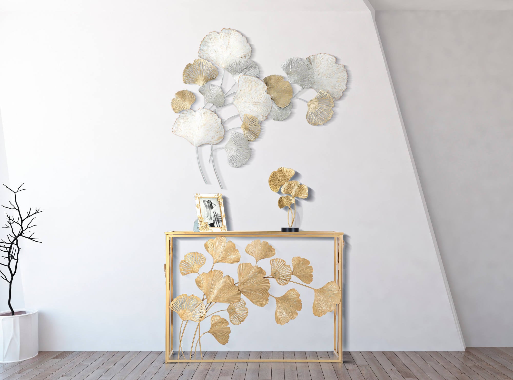 Decorazione da parete, Ferro, Con fantasia floreale, Misure: 86 x 10 x 113 cm