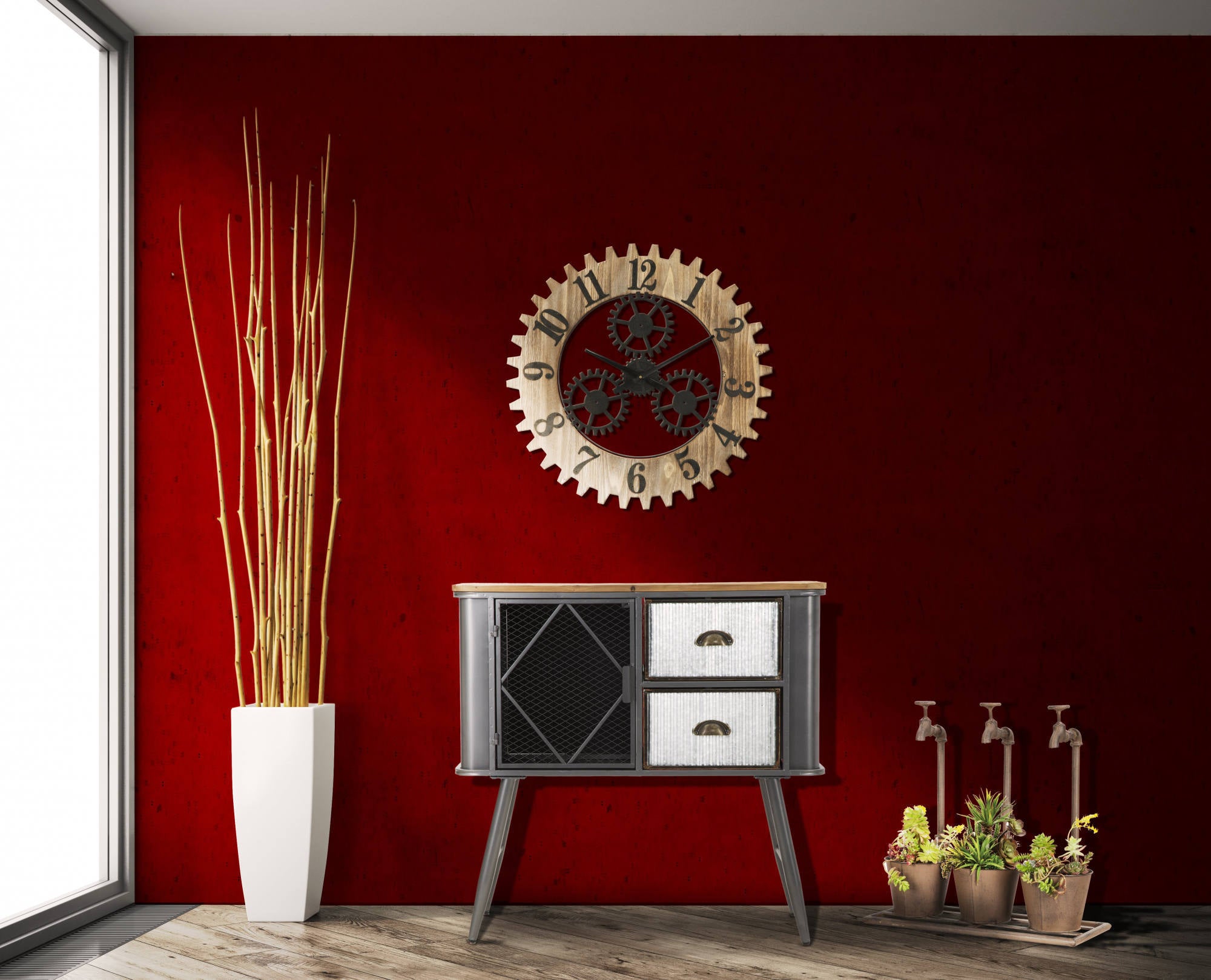 Orologio da parete, Ferro e Mdf, Colore Nero, Misure: 60 x 4 x 60 cm