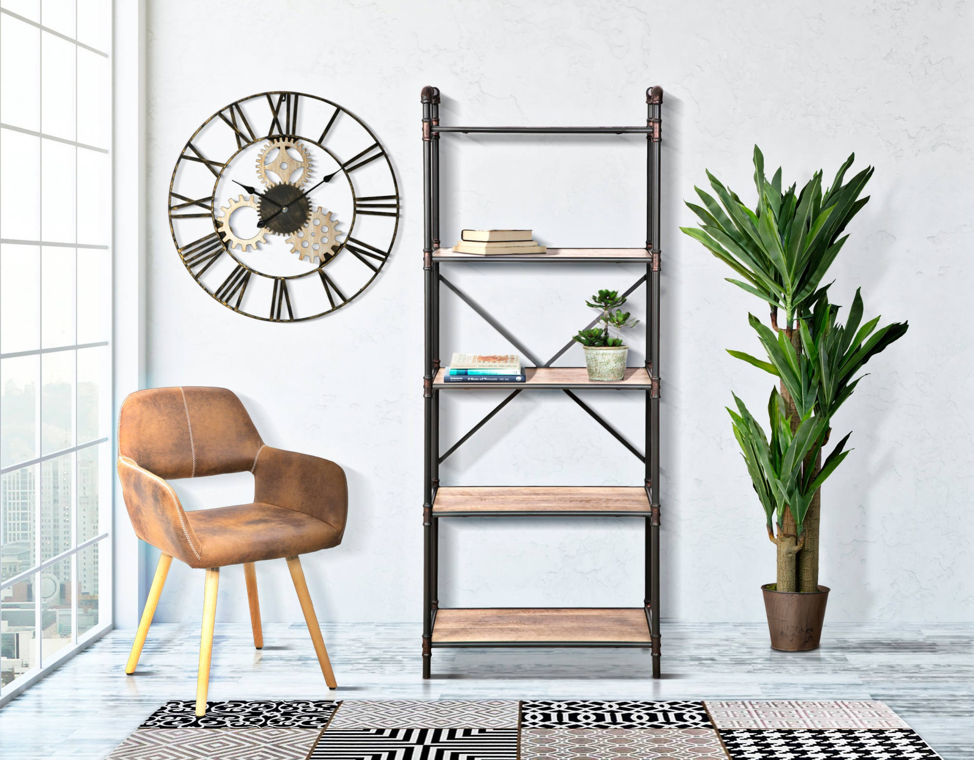 Orologio da parete, Ferro e Mdf, Colore Nero, Misure: 70 x 4,5 x 70 cm