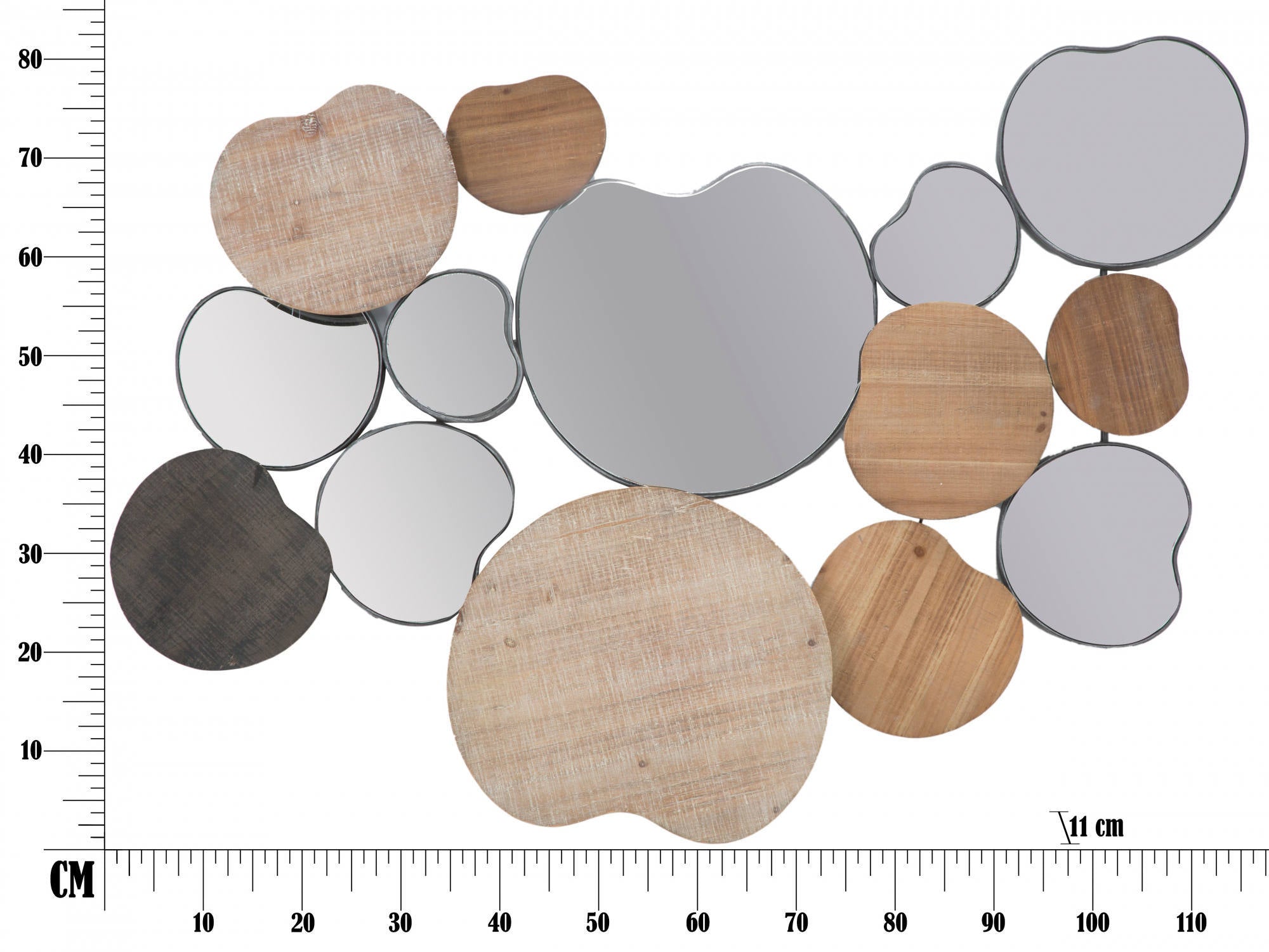 Specchio da muro, Legno e Ferro e Specchio, Colore Marrone, Misure: 118 x 11 x 83 cm