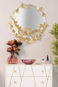 Specchio rotondo, Ferro e Mdf, Colore Oro, Misure: 74 x 4 x 75 cm