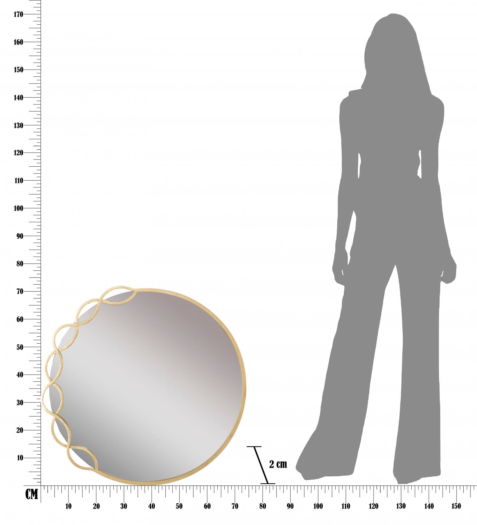 Specchio rotondo, Ferro e Mdf, Colore Oro, Misure: 74 x 2 x 72 cm