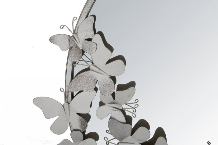 Specchio rotondo da parete, struttura in metallo argentato, colore argento, Misure 4 x 75 x 74 cm