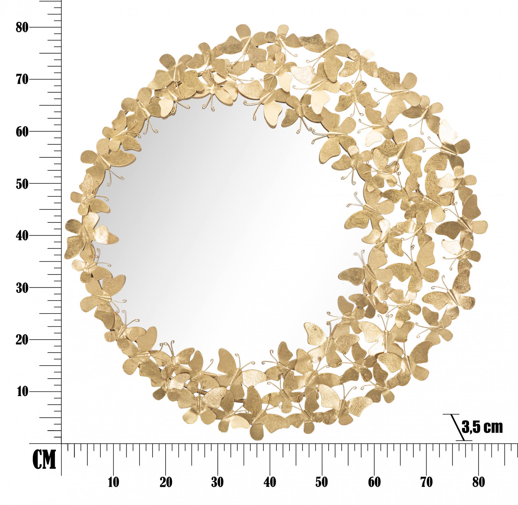 Specchio da parete, Ferro e Specchio, Colore Oro, Misure: 82 x 3,5 x 82 cm