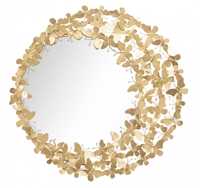 Specchio da parete, Ferro e Specchio, Colore Oro, Misure: 82 x 3,5 x 82 cm