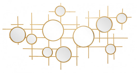 Decorazione da parete, Ferro e Specchio, Colore Oro, Misure: 117 x 4,5 x 61 cm