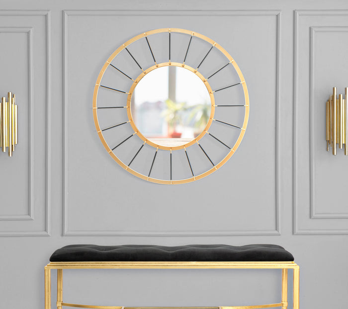 Specchio da parete, Ferro e Specchio, Colore Oro, Misure: 81 x 6,5 x 81 cm