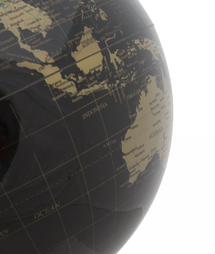 Mappamondo decorativo, Plastica e Ferro, Colore Nero, Misure: 20 x 20 x 28 cm