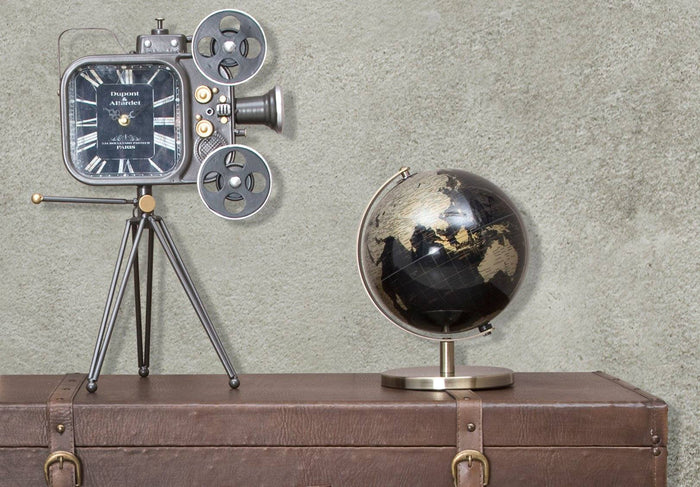 Mappamondo decorativo, Plastica e Ferro, Colore Nero, Misure: 20 x 20 x 28 cm