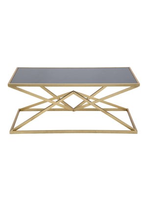 Tavolo da caffè, Ferro e Vetro, Colore Oro, Misure: 110 x 60 x 45 cm