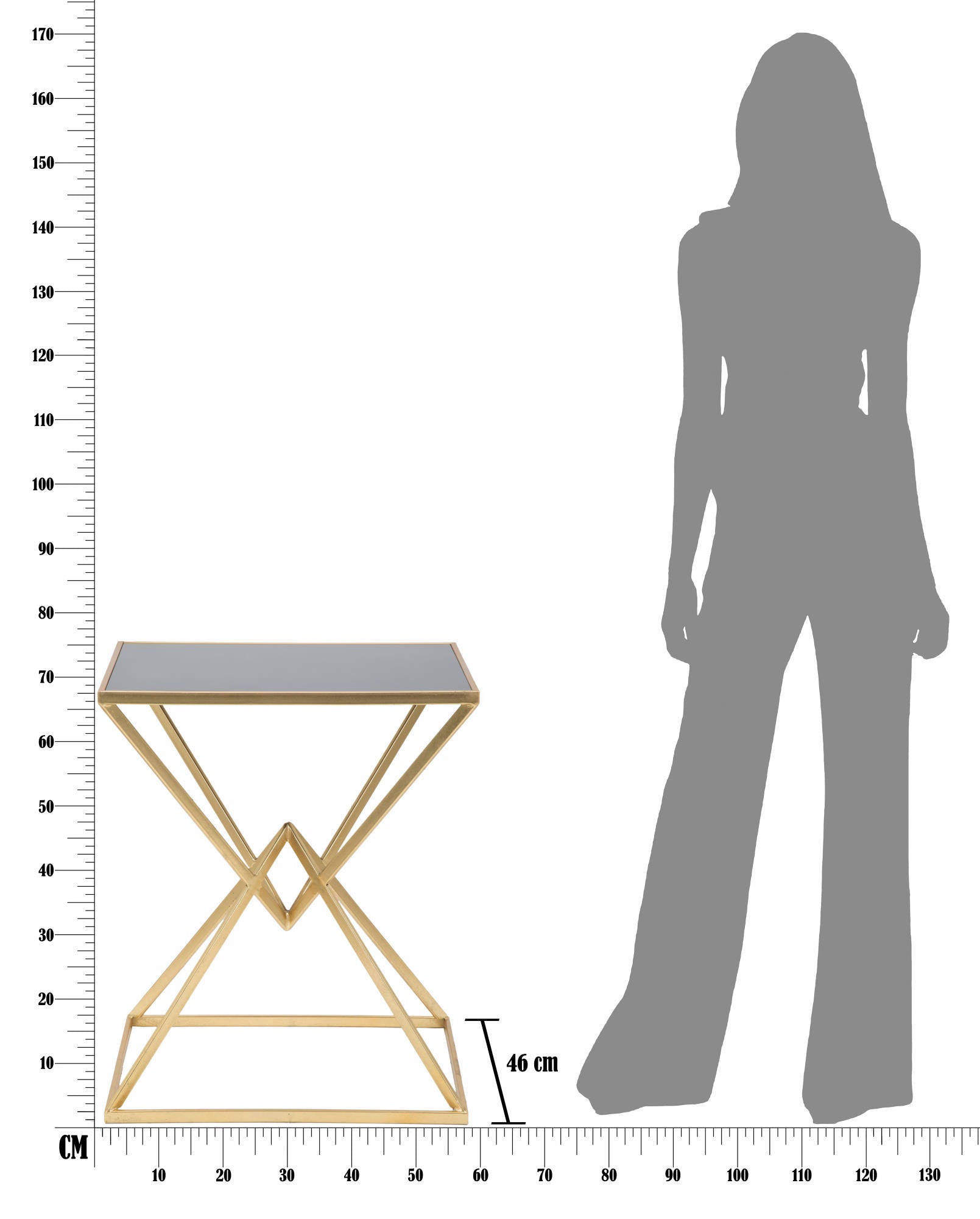 Tavolo da caffè, Ferro e Vetro, Colore Oro, Misure: 57 x 46 x 68 cm