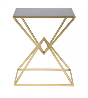 Tavolo da caffè, Ferro e Vetro, Colore Oro, Misure: 57 x 46 x 68 cm