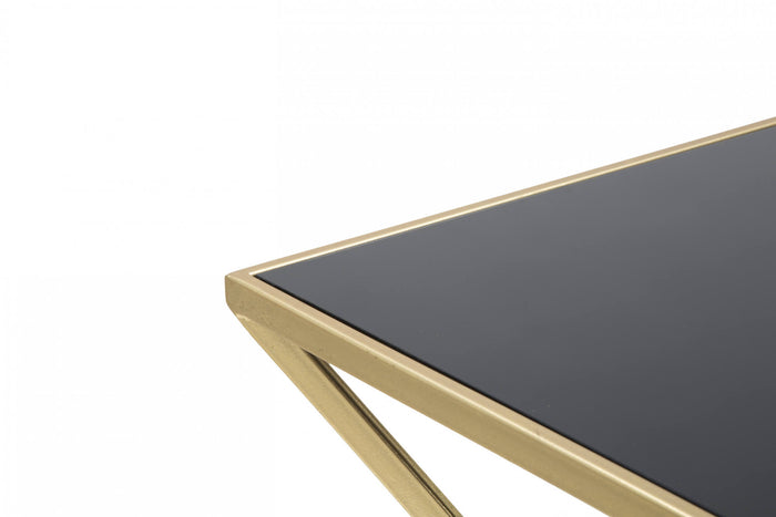 Tavolo da caffè, Ferro e Vetro, Colore Oro, Misure: 57 x 46 x 68 cm