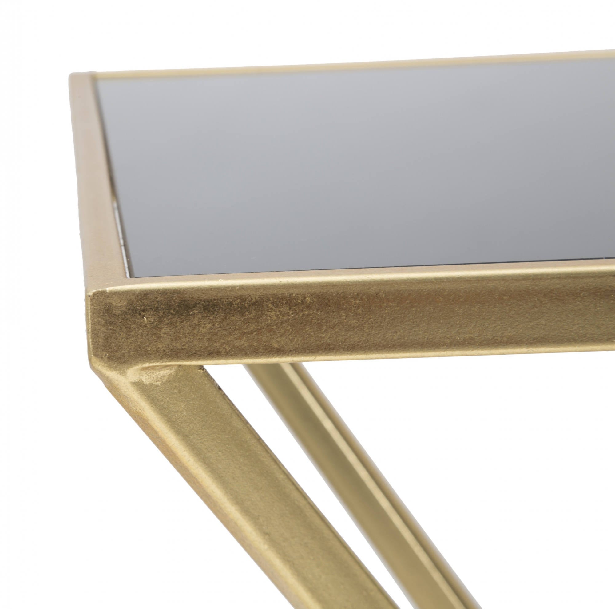 Tavolo da caffè, Ferro e Vetro, Colore Oro, Misure: 57 x 46 x 68 cm