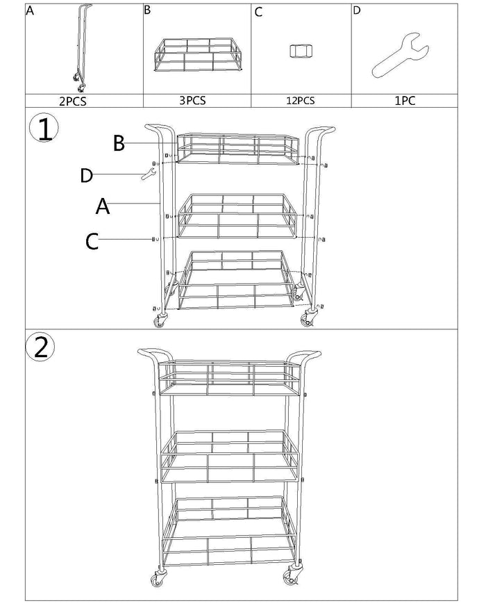 Carrello, Ferro e Vetro, Colore Oro, Misure: 60 x 31 x 80 cm