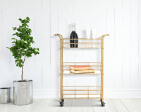 Carrello, Ferro e Vetro, Colore Oro, Misure: 60 x 31 x 80 cm