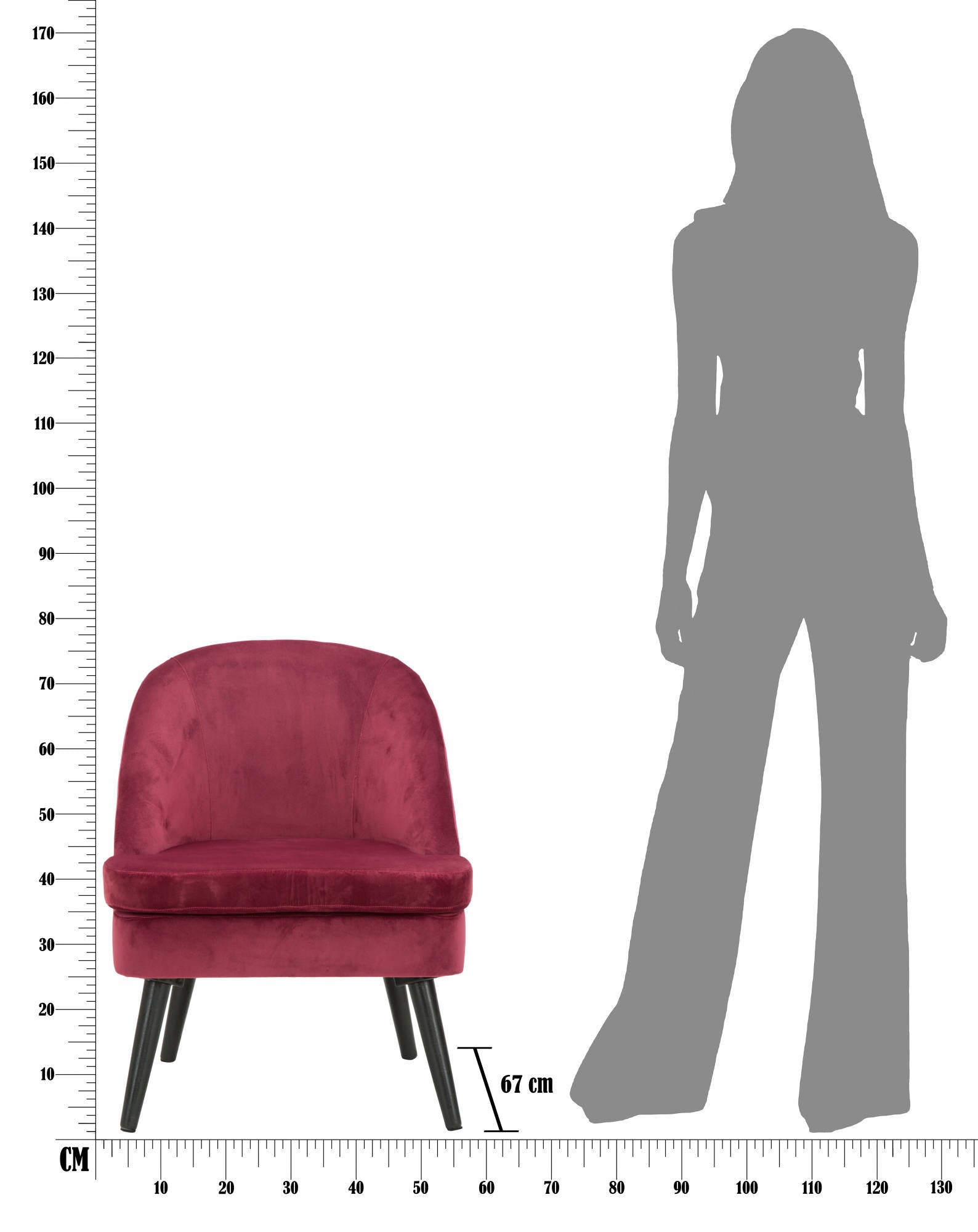 Poltrona, Legno e Spugna E Velluto Sintetico, Colore Bordeaux, Misure: 59 x 67 x 76 cm