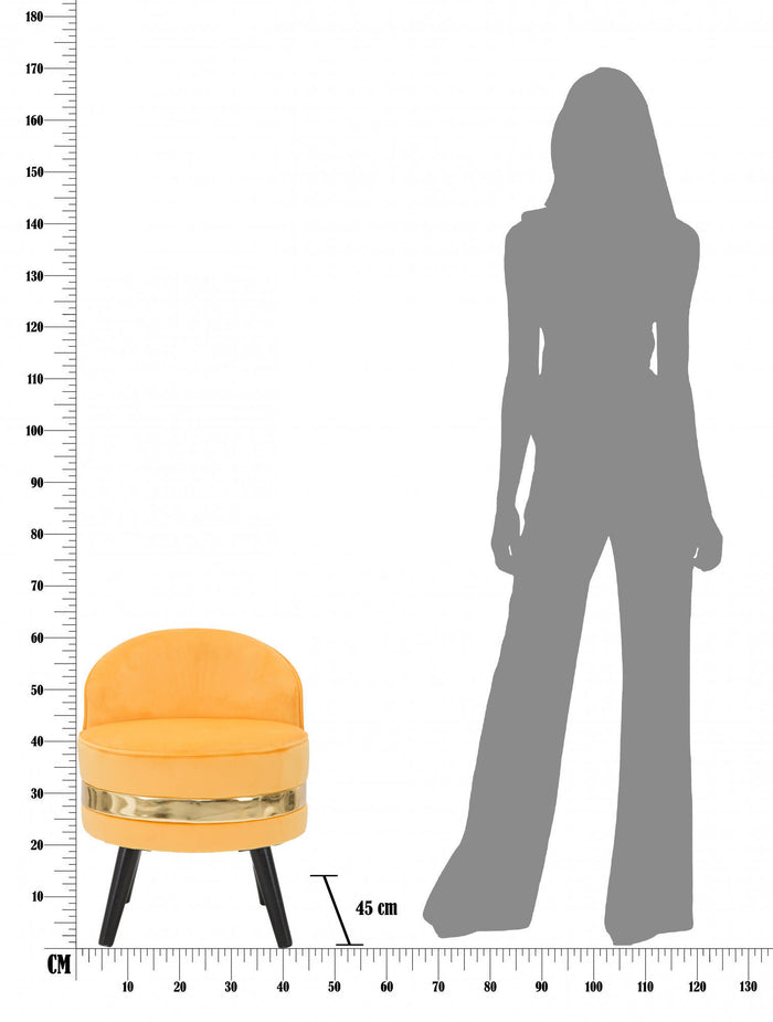 Sedia mini in legno di pino, rivestimento in spugna e velluto, colore arancio con fascia in oro, Misure 45 x 62 x 45 cm