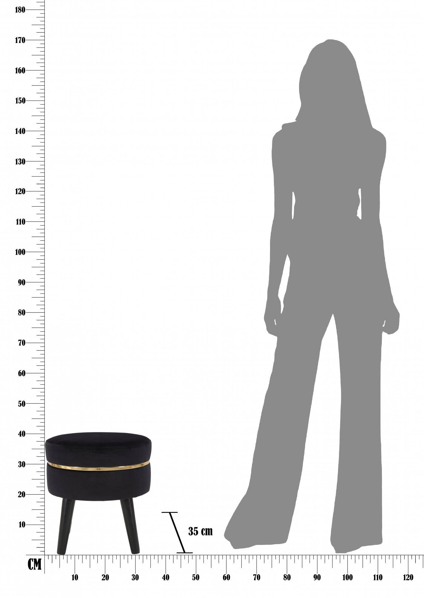 Sgabello, Legno Di Pino e Spugna e Poliestere, Colore Nero, Misure: 35 x 35 x 41 cm