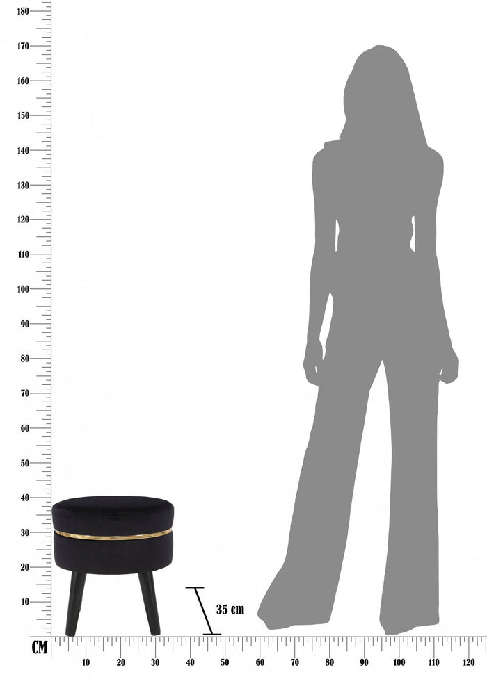 Sgabello, Legno Di Pino e Spugna e Poliestere, Colore Nero, Misure: 35 x 35 x 41 cm