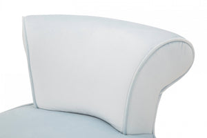 Sedia mini in legno di pino, tessuto in spugna e velluto, colore celeste con fascia in oro, Misure 47 x 64 x 47 cm