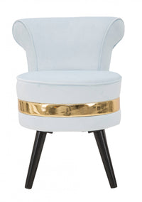 Sedia mini in legno di pino, tessuto in spugna e velluto, colore celeste con fascia in oro, Misure 47 x 64 x 47 cm
