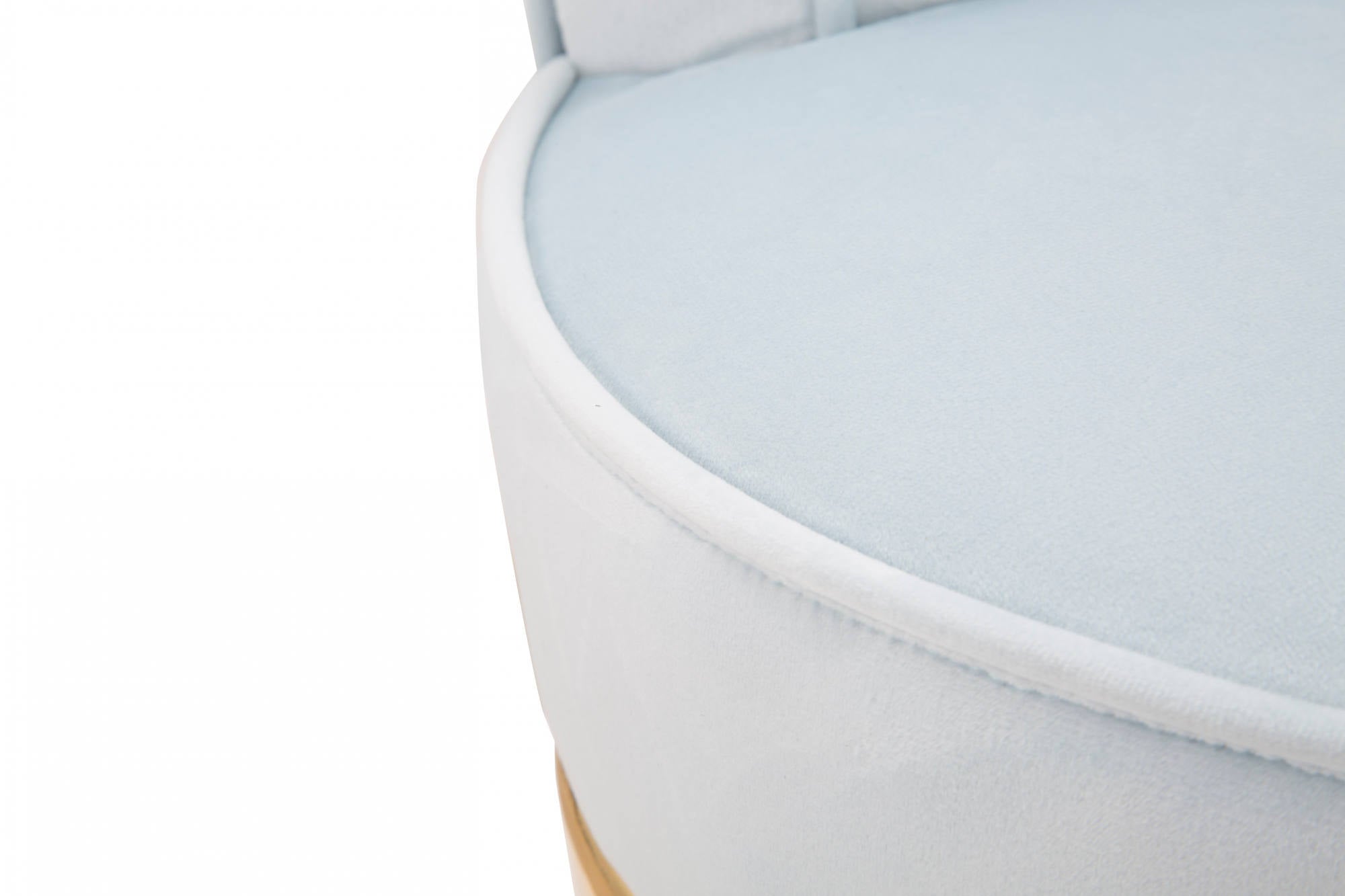 Sedia mini in legno di pino, tessuto in spugna e velluto, colore celeste con fascia in oro, Misure 47 x 64 x 47 cm