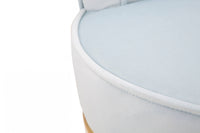 Sedia mini in legno di pino, tessuto in spugna e velluto, colore celeste con fascia in oro, Misure 47 x 64 x 47 cm