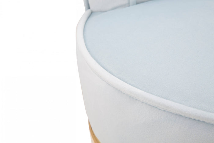 Sedia mini in legno di pino, tessuto in spugna e velluto, colore celeste con fascia in oro, Misure 47 x 64 x 47 cm