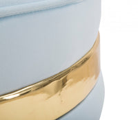 Sedia mini in legno di pino, tessuto in spugna e velluto, colore celeste con fascia in oro, Misure 47 x 64 x 47 cm