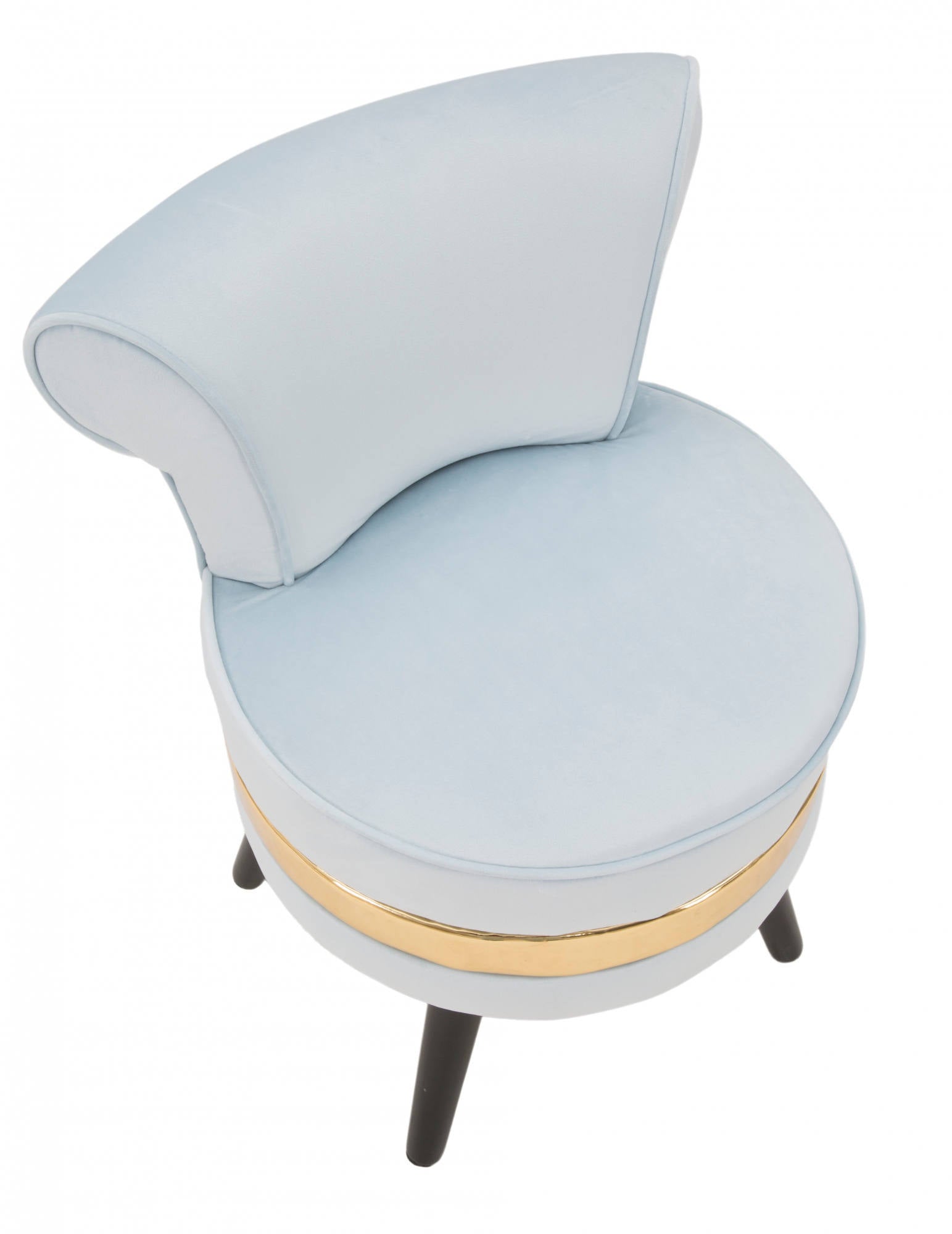 Sedia mini in legno di pino, tessuto in spugna e velluto, colore celeste con fascia in oro, Misure 47 x 64 x 47 cm