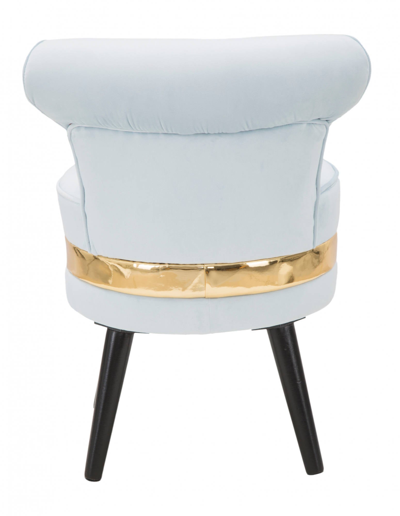 Sedia mini in legno di pino, tessuto in spugna e velluto, colore celeste con fascia in oro, Misure 47 x 64 x 47 cm