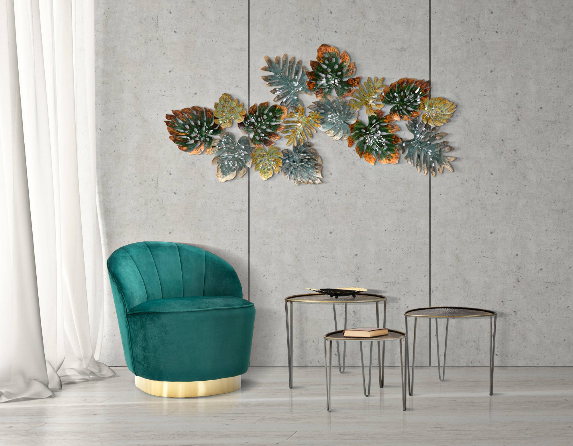 Set di 3 Tavolini, Ferro, Colore Nero, Misure: 54 x 54 x 47 cm