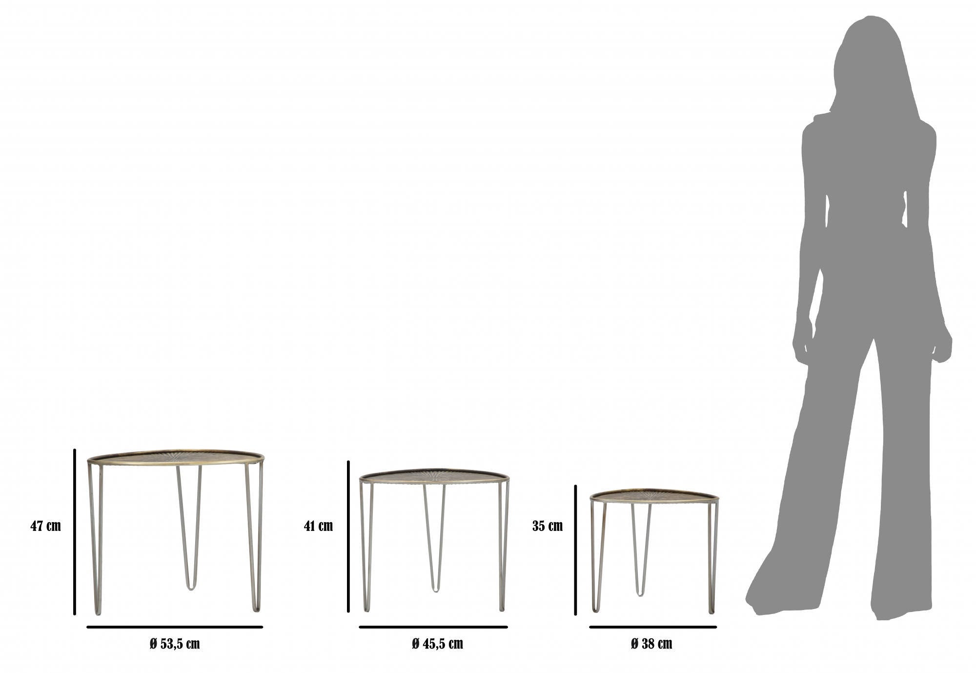 Set di 3 Tavolini, Ferro, Colore Nero, Misure: 54 x 54 x 47 cm