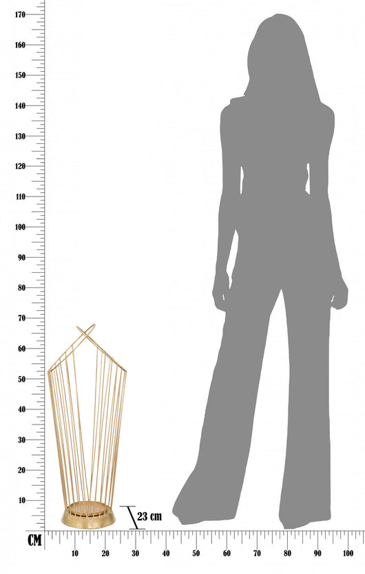 Portaombrelli struttura in acciaio dorato, con linee minimali, colore oro, Misure 23 x 68,5 x 26,5 cm