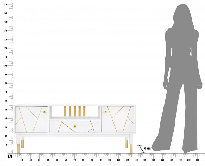 Porta TV, Legno Di Pino e Mdf E Ferro, Colore Bianco, Misure: 140 x 50 x 55 cm